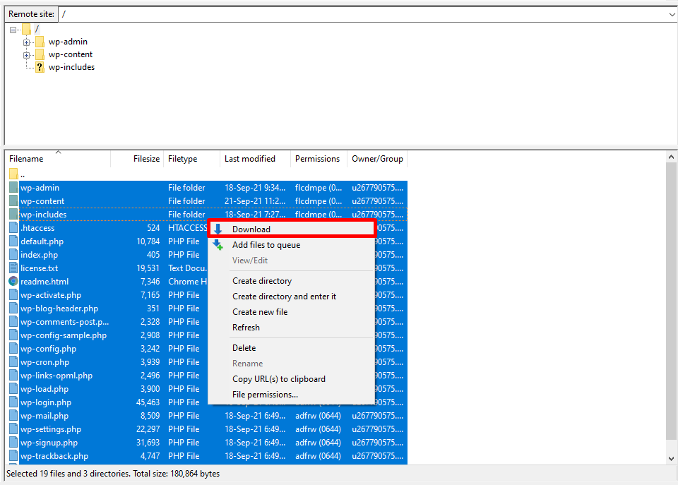 Download files to local drive with Filezilla