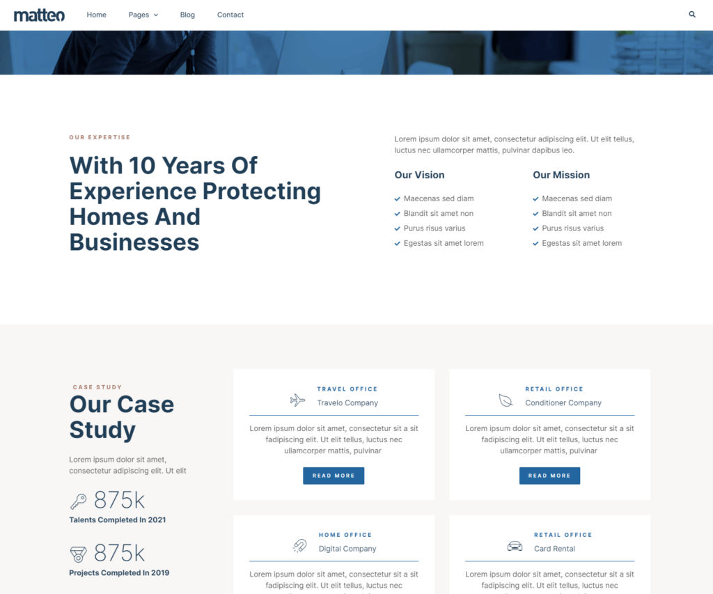 Case study page of Matteo Elementor template kit