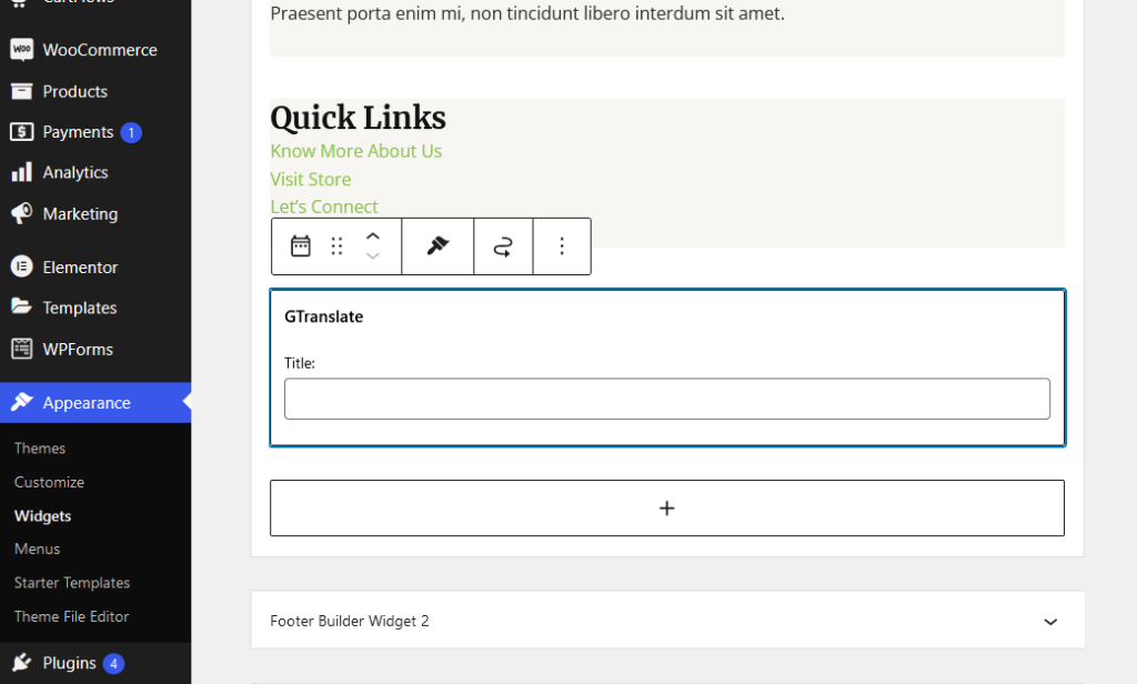 place the gtranslate widget