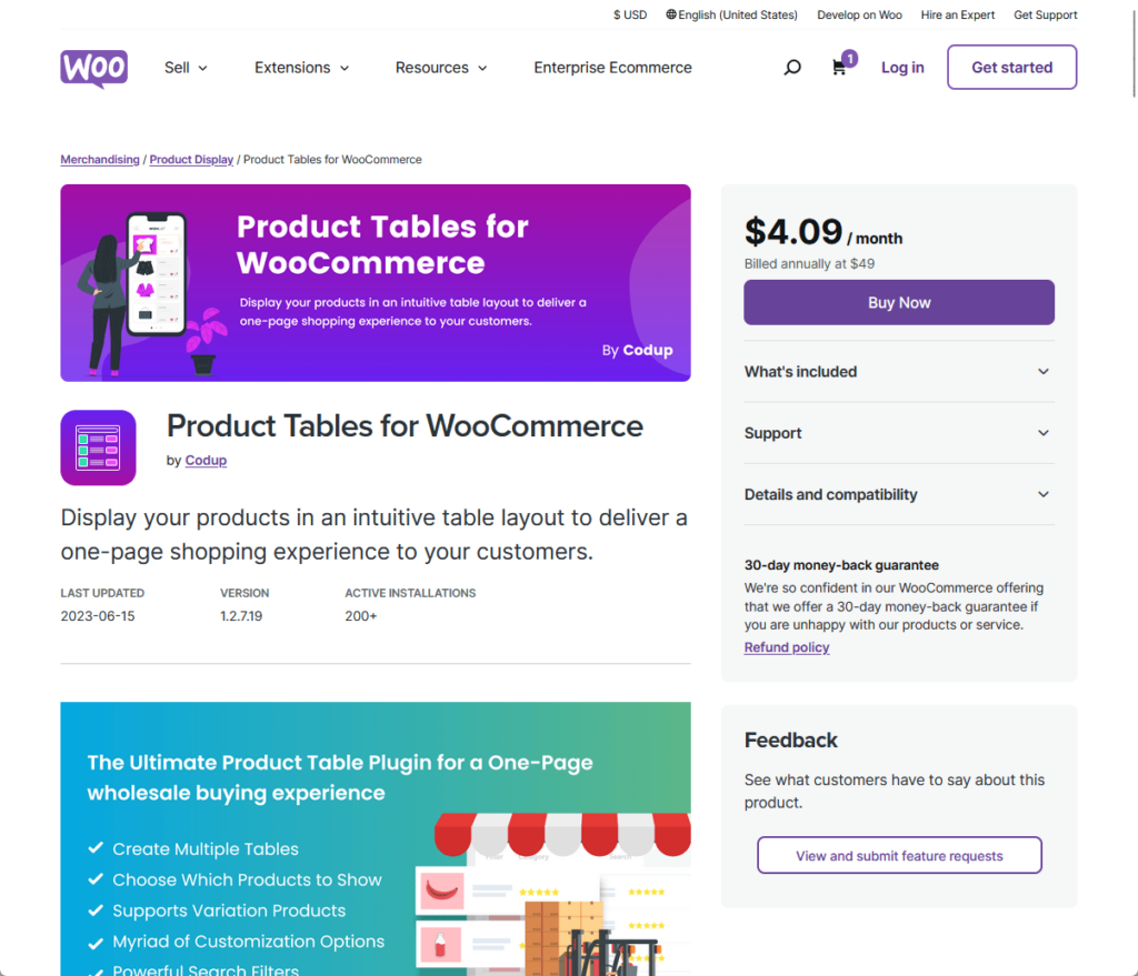 Product Tables: Display your products in an intuitive table layout to deliver a one-page shopping experience to your customers