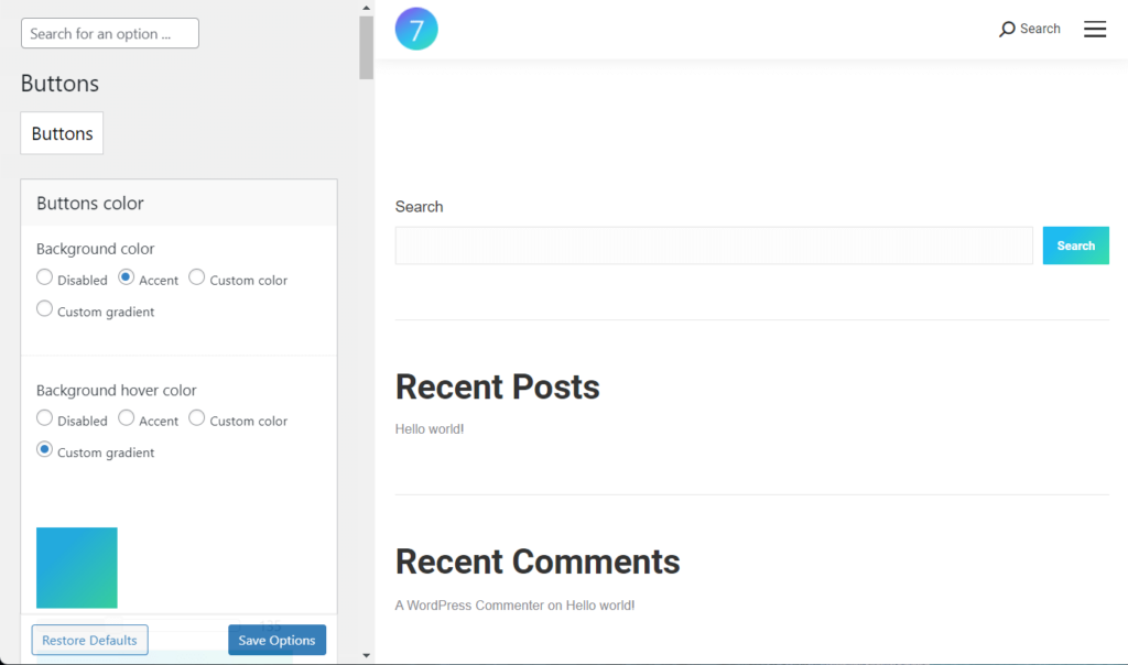 Buttons settings