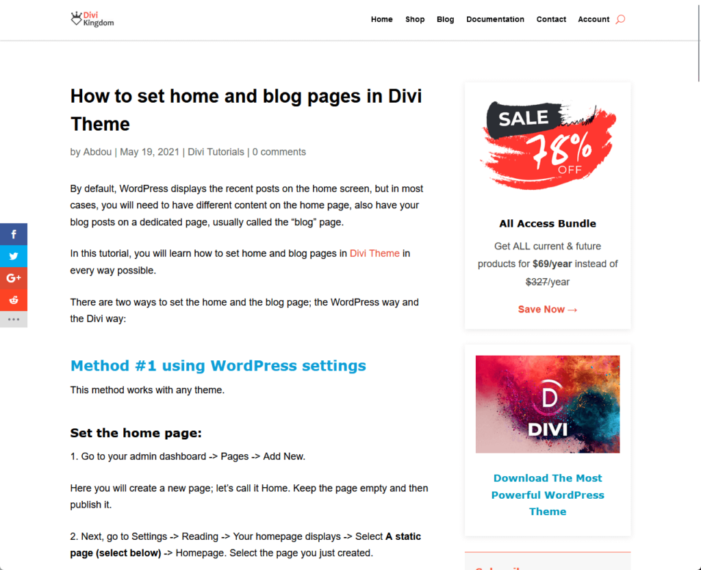 How to set home and blog pages in Divi Theme