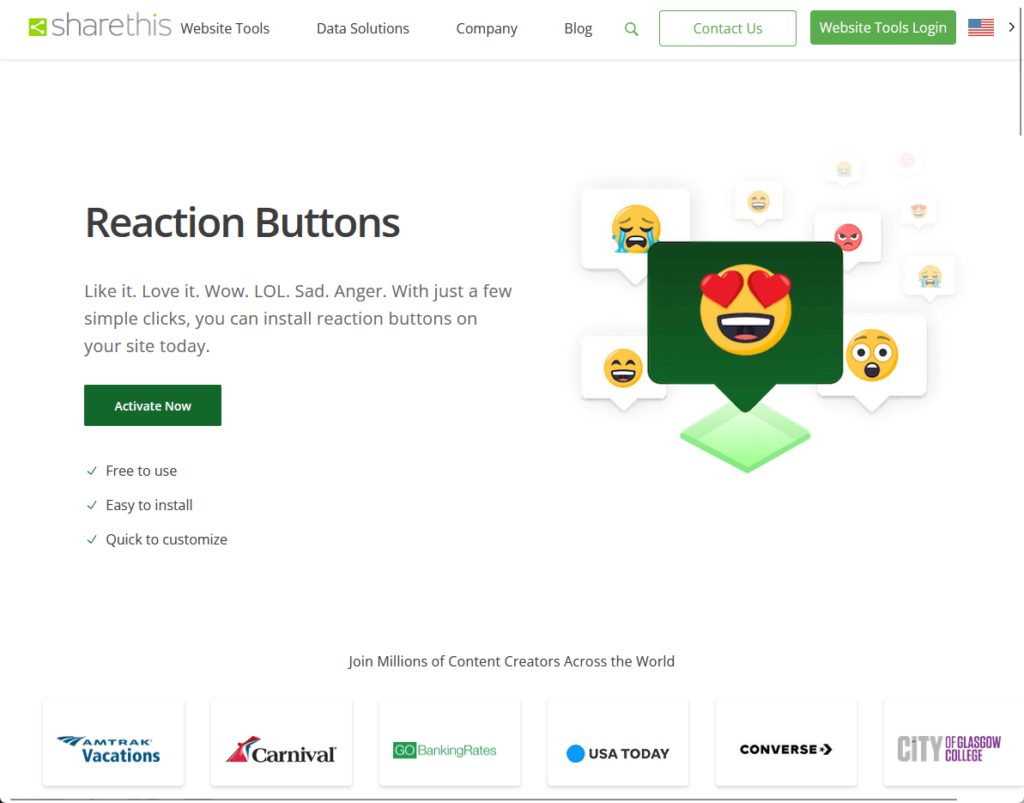 Like it. Love it. Wow. LOL. Sad. Anger. With just a few simple clicks, you can install reaction buttons on your site today.